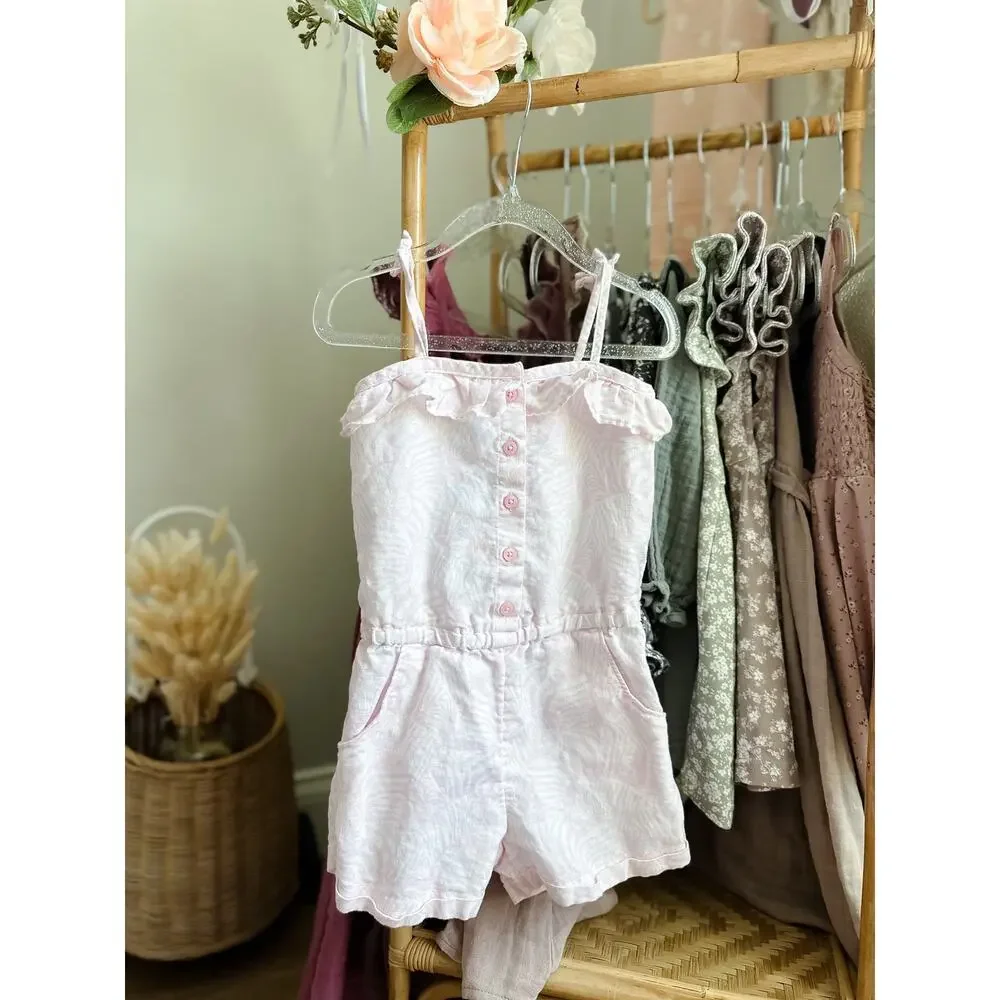 Like New Baby Gap Breezy Linen Ruffled Playsuit Romper 4